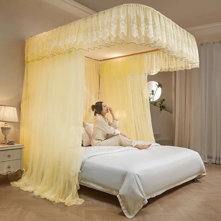 家用卧室A类母婴级刺绣加柔加密可升降欧式落地加粗导轨蚊帐艺