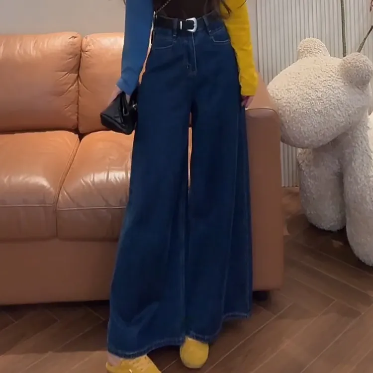 美式复古高腰显瘦牛仔裤女2025年春秋新款宽松显瘦百搭直筒阔腿裤