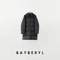 BAYBERYL老贝智行冽灰*翻领拼皮中长25秋冬羽绒服YRF5H1303-9/14