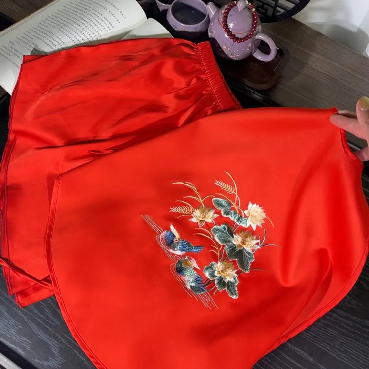 苏绣手工睡衣套装复古内衣古风四季高级遮肉显瘦百搭女士中式肚兜