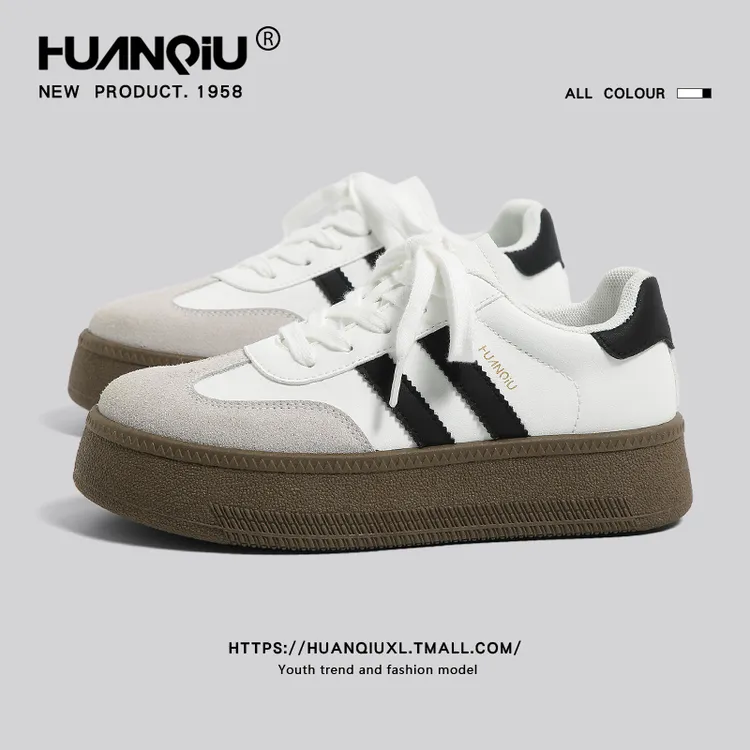 环球厚底德训鞋女2025春夏新款圆头休闲板鞋运动鞋百搭小白鞋子女