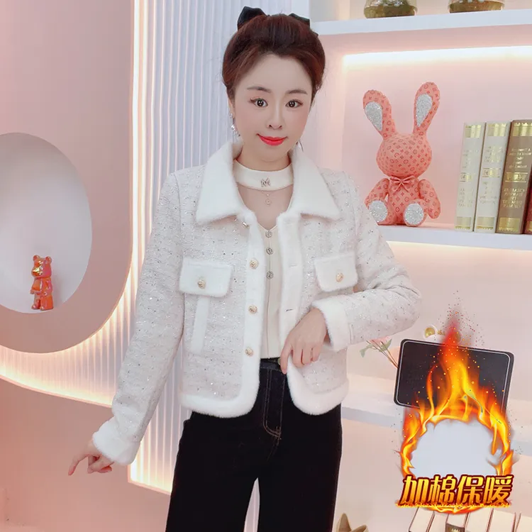 2025年冬季新款百搭气质宽松短外套女极简风减龄休闲加厚开衫上衣