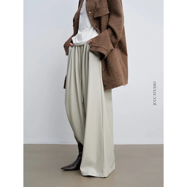 JCCC影子【时髦狙击】两色极简百搭直筒松紧腰PU皮休闲裤JE5GPK10