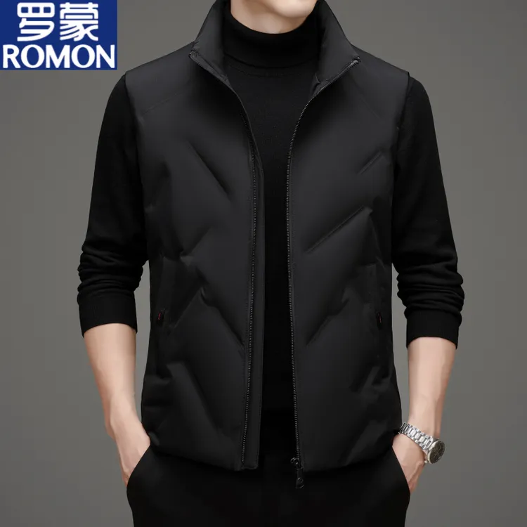 【鸭绒】罗蒙秋冬季新款羽绒休闲马甲男士时尚潮流保暖高档立领坎肩