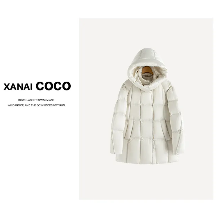 【Xanaicoco】宽松时尚百搭连帽冬季新款95白鹅绒中长款鹅绒服8218