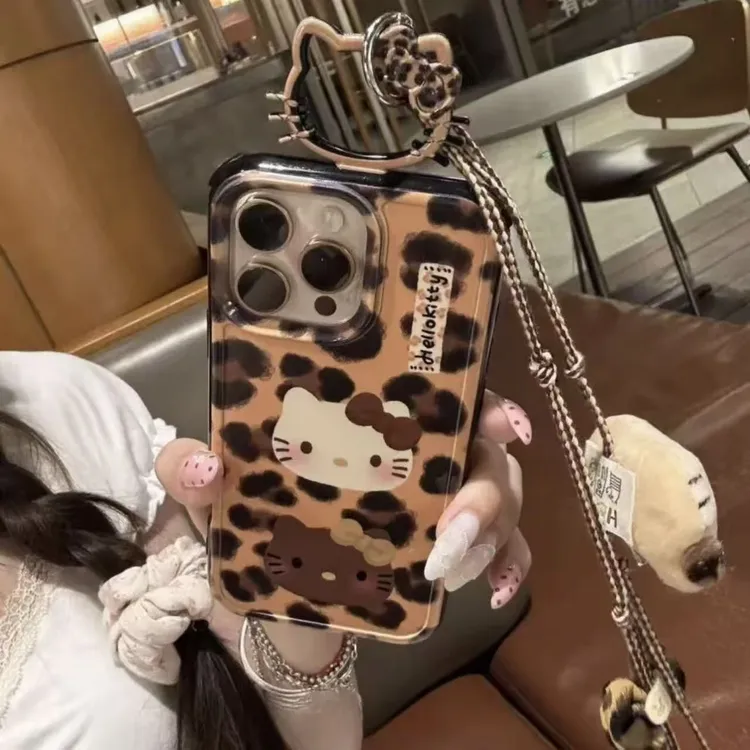时尚豹纹KT适用iPhone16promax个性苹果15手机壳可爱14少女心韩系