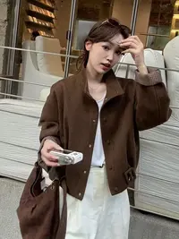 秋冬上新 休闲时尚韩版立领毛呢外套25925
