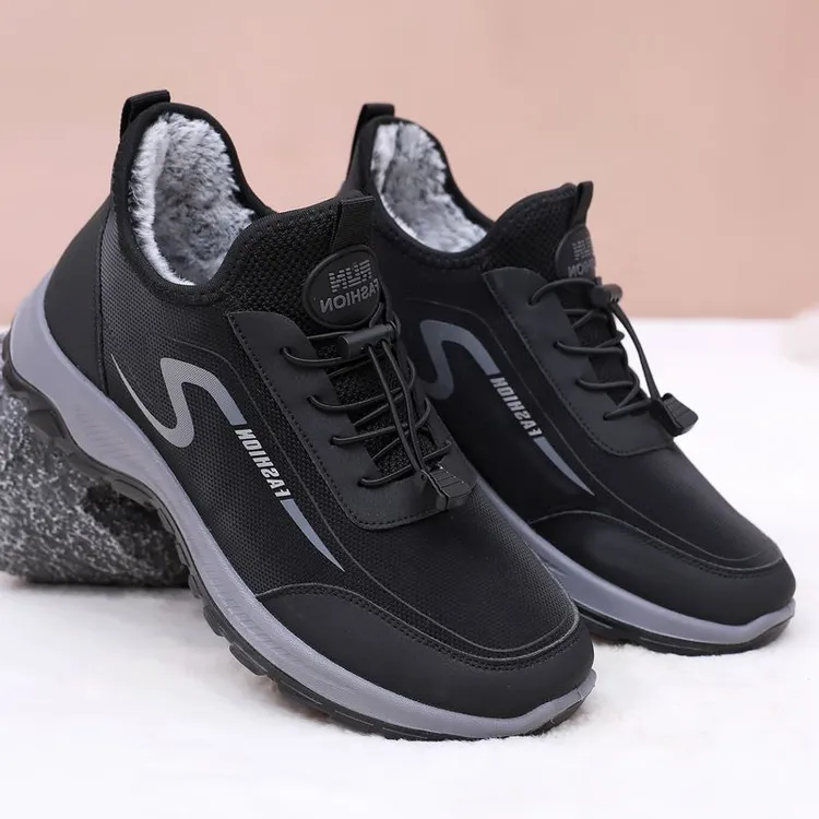 冬季加绒保暖鞋老北京布鞋男棉鞋中老年人防滑爸爸运动休闲健步鞋