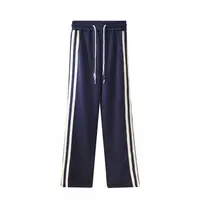 藏蓝白条纹图案直筒裤10283