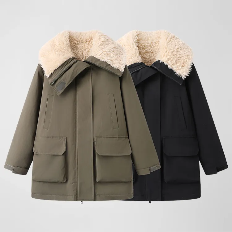 毛绒拼接派克服保暖上衣外套韩版洋气加绒法式百搭衣服