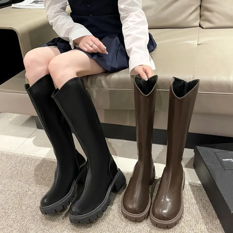 骑士靴女秋冬季新款厚底高筒显瘦长靴小个子粗跟英伦风瘦瘦靴长筒