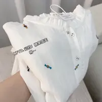 小朵家 ins穿搭#超软！糖果刺绣雪芙棉休闲文艺衬衫028