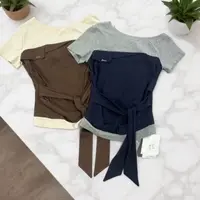 【海南简爱】拼接绑带短袖T恤夏季修身显瘦 5019