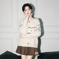 复古牛角扣毛衣外套女春秋2025秋新款慵懒宽松圆领针织开衫短上衣