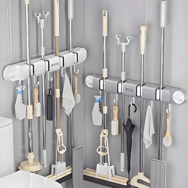 吸盘拖把夹免打孔多功能长条拖把架卫生间浴室强力粘钩拖布置物架
