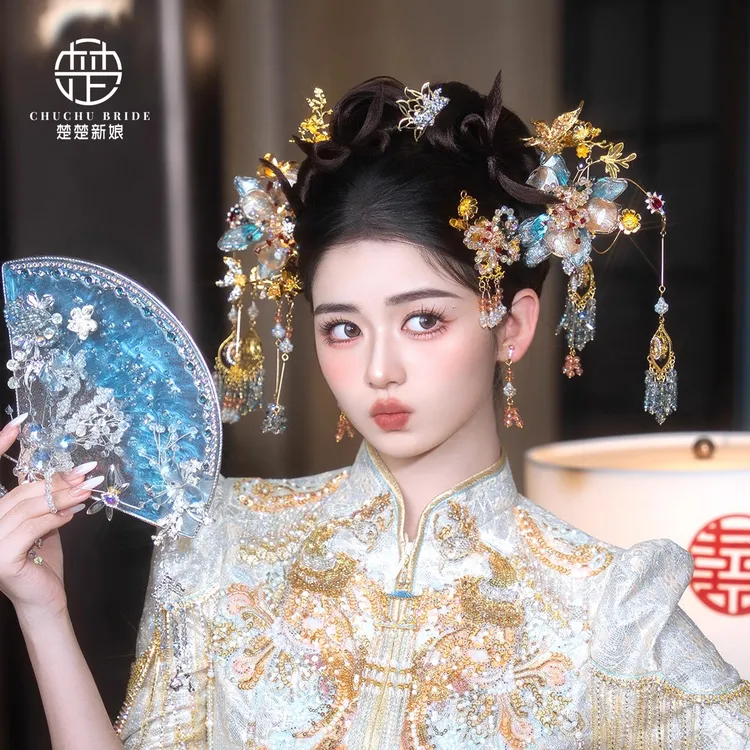 2025新款中式新娘头饰秀禾服龙凤褂汉服古风发饰古装婚礼结婚饰品