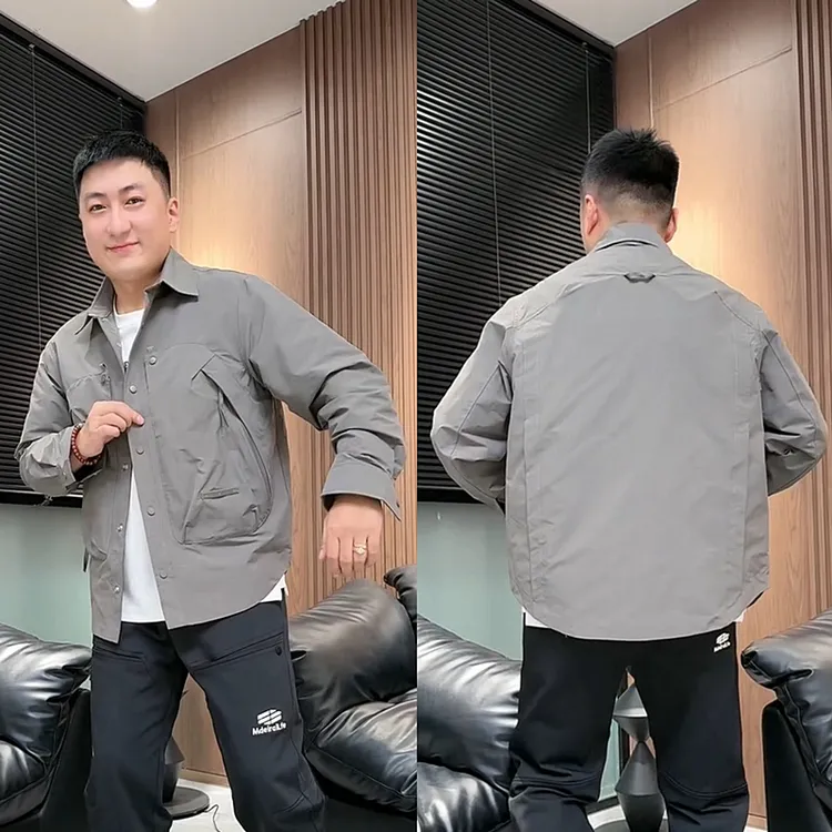 新款春秋百搭韩版夹克翻领宽松大码男款长袖纯色休闲男外套潮流
