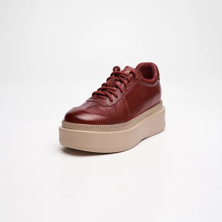 TXT【摩卡栗棕】厚底板鞋女士圆头时尚百搭真皮复古秋季系带潮流