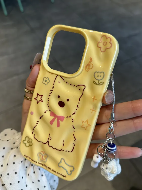 蝴蝶结西高地适用苹果16pro新款15手机壳14女13褶皱壳12保护套11