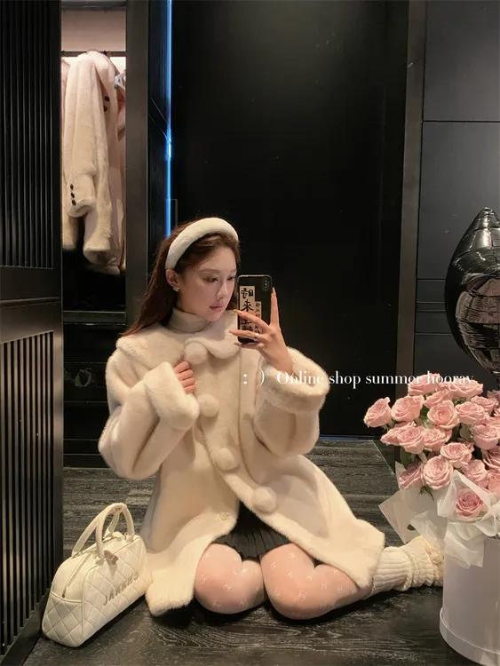 人造皮草 冬季中古雪球外套女秋冬毛绒高级感大衣加厚