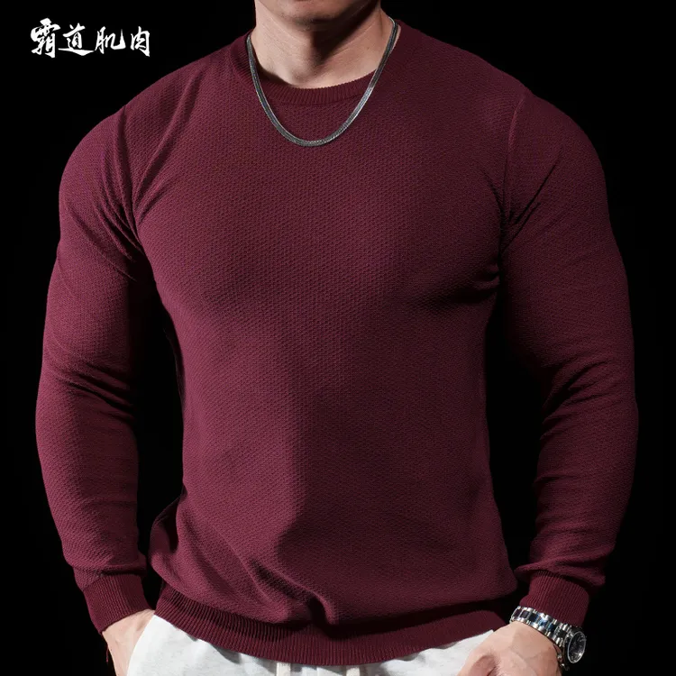 霸道肌肉 气质风针织毛衣男冬季休闲内搭打底衫休闲圆领长袖上衣