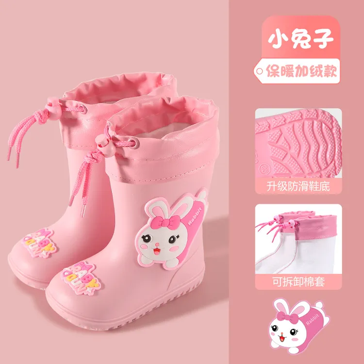 2025轻便儿童雨鞋女童加绒可拆水靴幼儿大童雨靴宝宝软底小孩水鞋