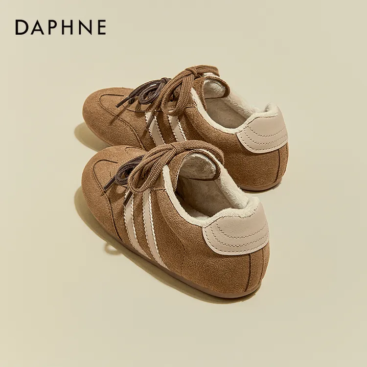 达芙妮欧若风德训鞋女2025年秋冬新款双鞋带板鞋加绒平底休闲女鞋