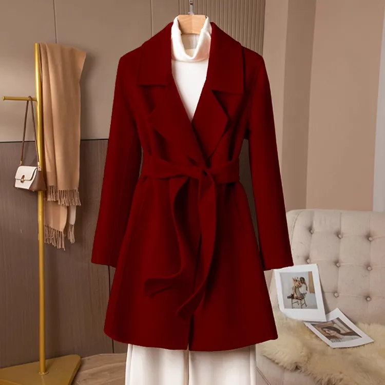 双面羊毛大衣女中长款2025秋冬新款小个子修身小香风女装毛呢外套