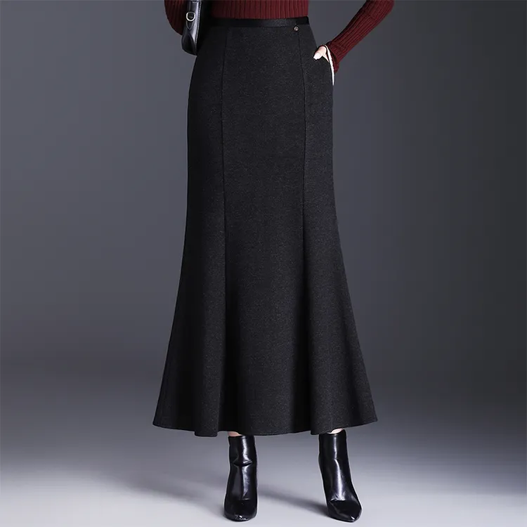 厚实高级感鱼尾裙长裙秋冬女2025年新款加厚通勤包臀裙羊绒半身裙