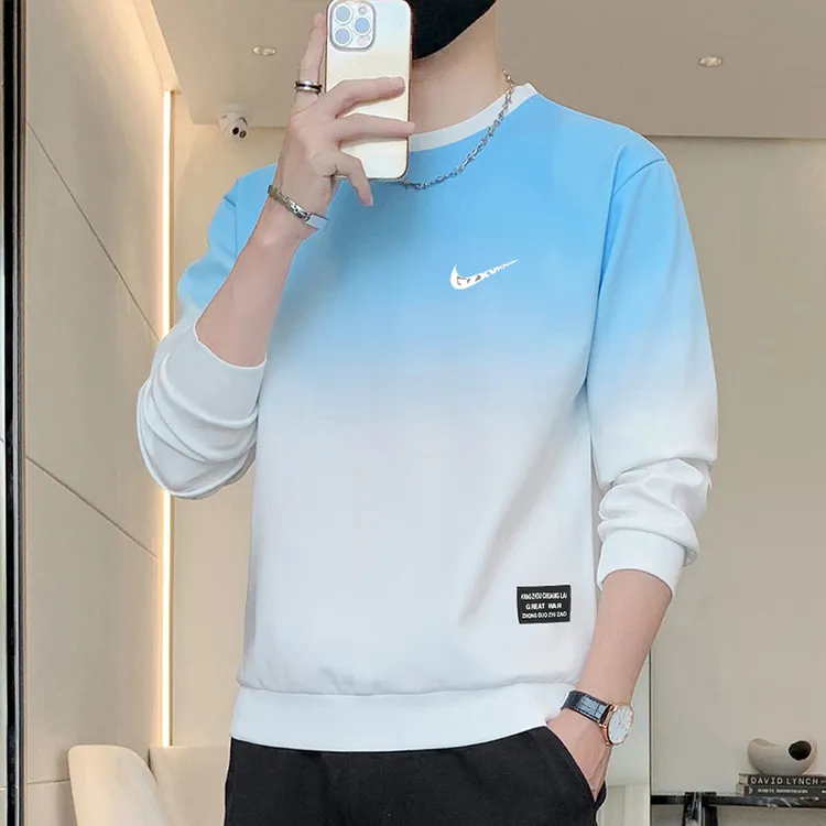 耐NK克渐变色卫衣男士新款春秋季时尚休闲宽松大码百搭长袖打底衫