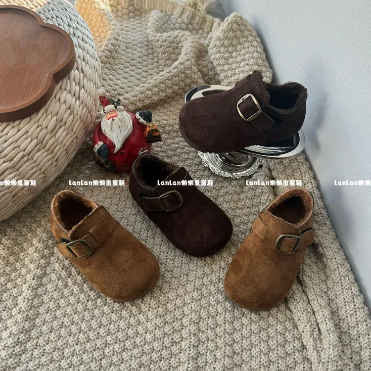 懒懒虫家韩版冬季儿童加绒加厚博肯鞋女童软底百搭保暖豆豆棉鞋90