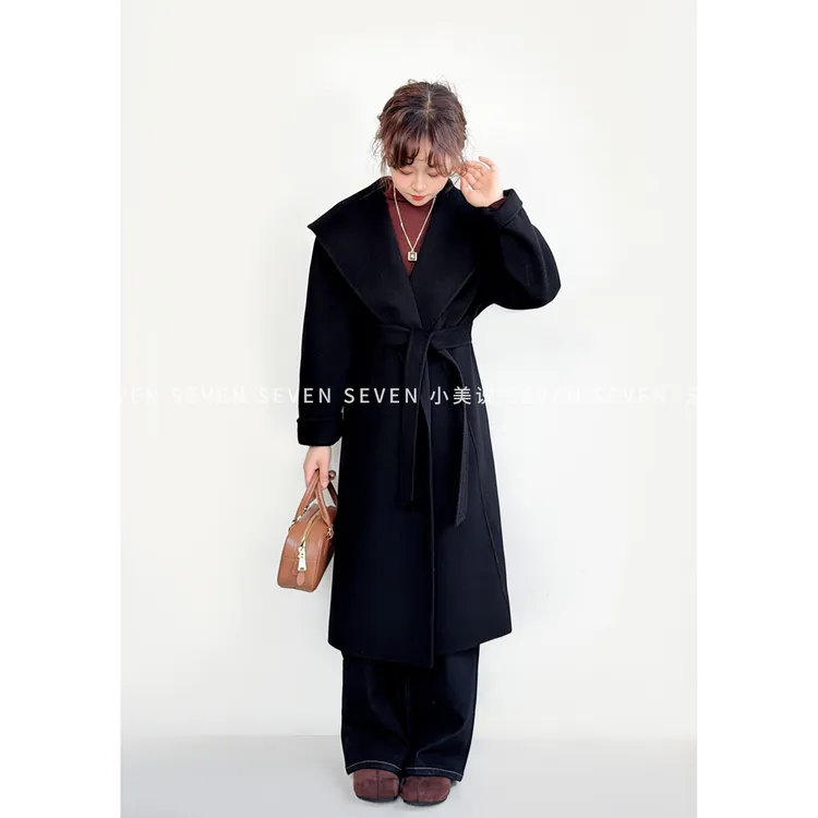 ⑦七七146小个子秋冬季保暖100%羊毛双面呢大衣女中长款外套小美说