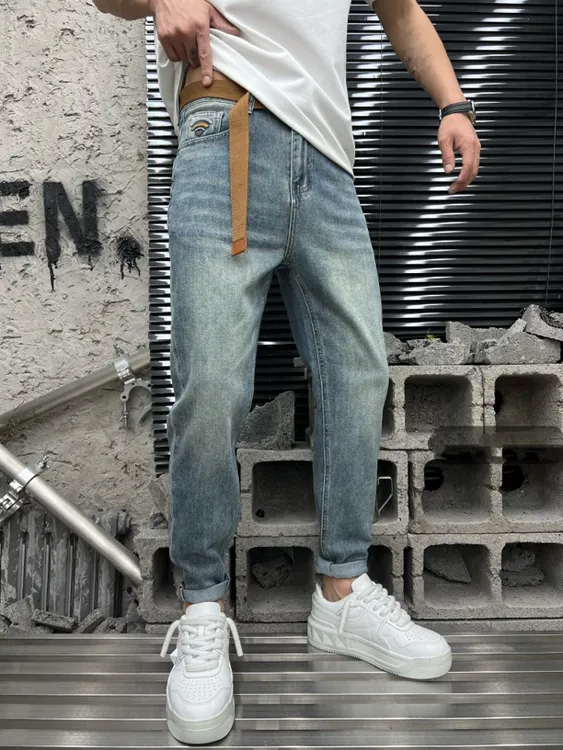 【小璐优选】夏款男士浅蓝色新款牛仔裤百搭时尚夏季潮流弹力