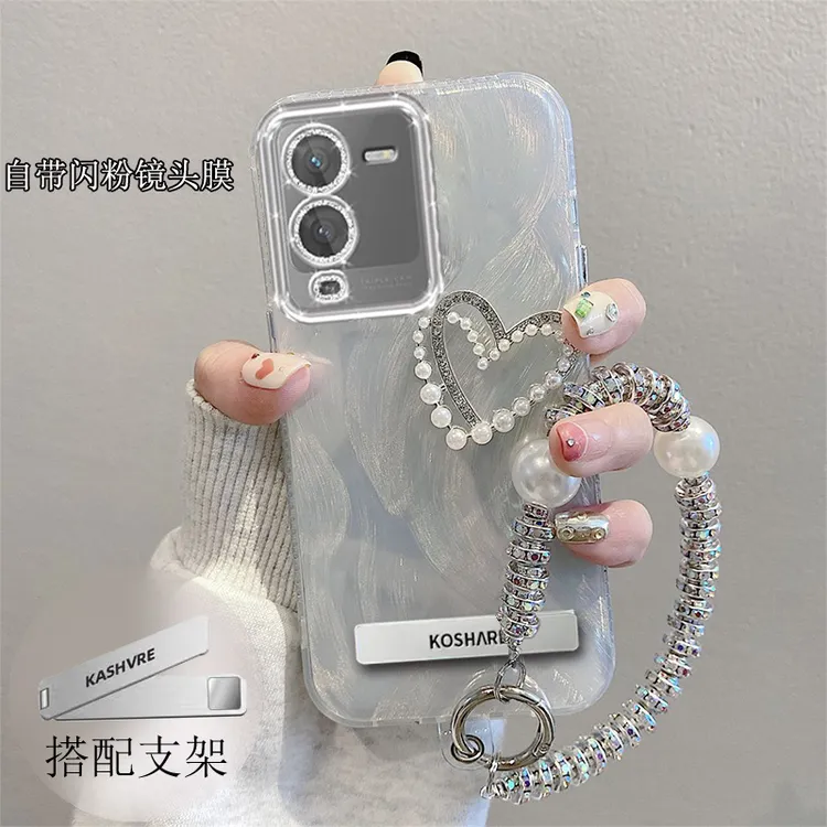 带镜头膜VIVOS15Pro手机壳羽纱珍珠爱心V2207A全包防摔s15软壳简