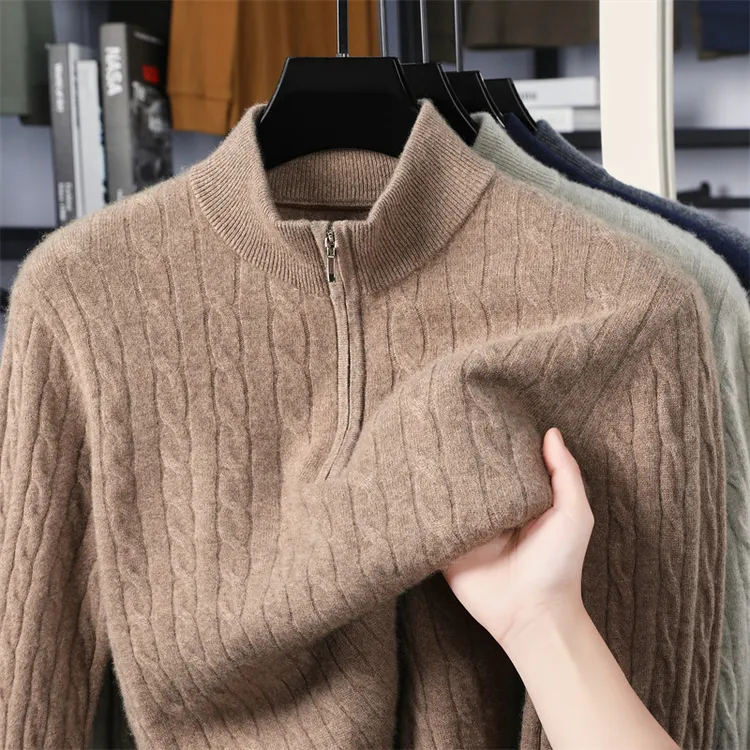 100%山羊绒针织衫360克毛衣男装潮流流行半高领毛冬季男生毛衣