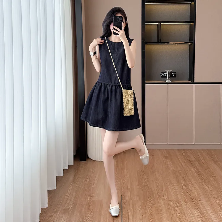 长裙战袍裙子红色碎花棉绸实拍现货夏季无袖连衣裙气质小个子短裙