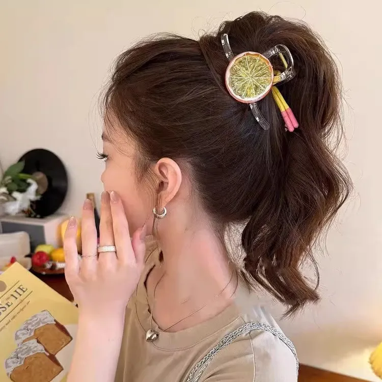 柠檬心情~清新发夹女后脑勺可爱蝴蝶结抓夹2025新款鲨鱼夹高级感