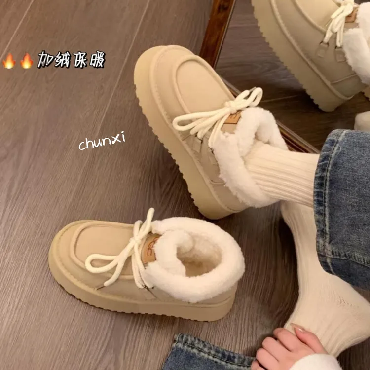厚底雪地靴女2025冬季新款加绒加厚外穿棉鞋内增高休闲保暖短靴