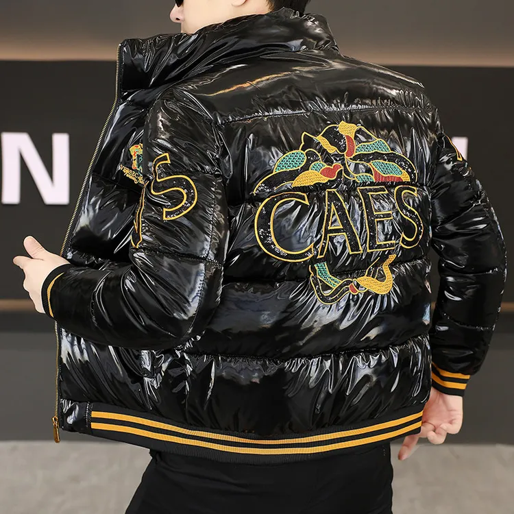 冬季新款男士时尚潮流轻奢高品质刺绣保暖立领帅气百搭修身棉服