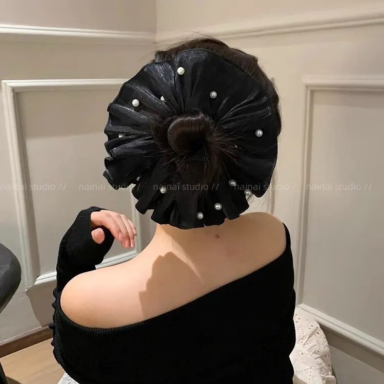 高端定制褶皱温柔超大大肠多层发圈低马尾女头花绳皮筋发饰品头饰