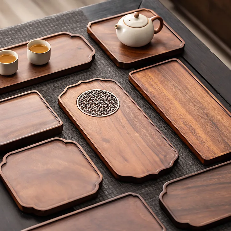 南美胡桃木托盘实木中式茶盘正方形北欧茶台家用客厅茶点盘干泡盘