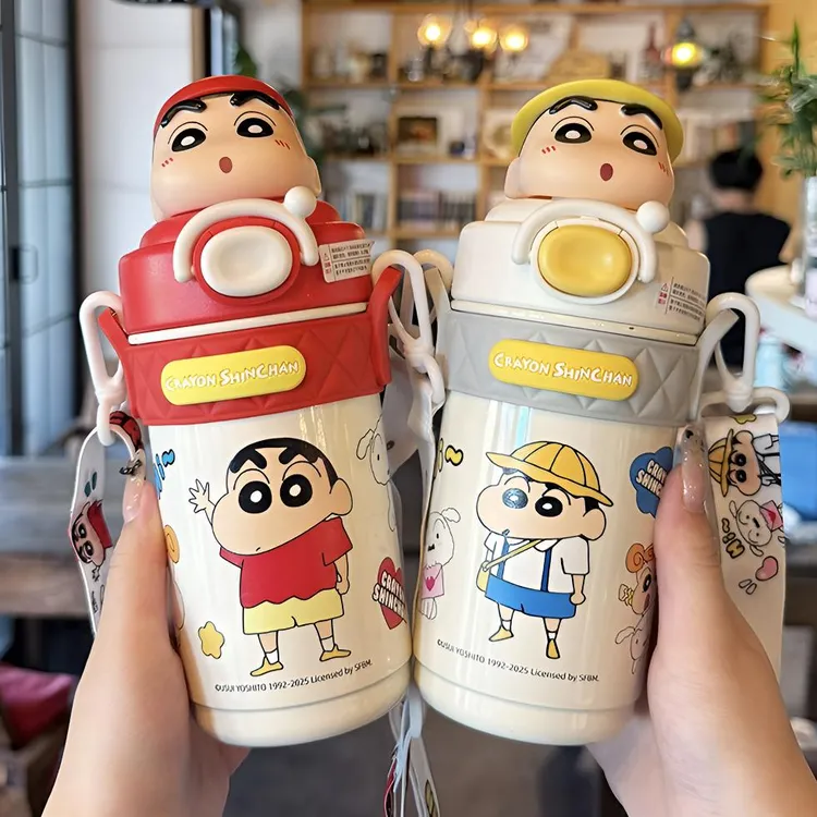 蜡笔小新儿童保温杯可爱高颜值学生专用水杯316大容量便携吸管杯