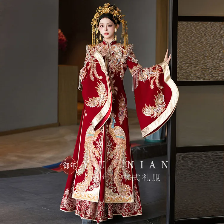汉服婚服大袖口秀禾服2025新款重工嫁衣凤凤冠霞帔敬酒服出阁服