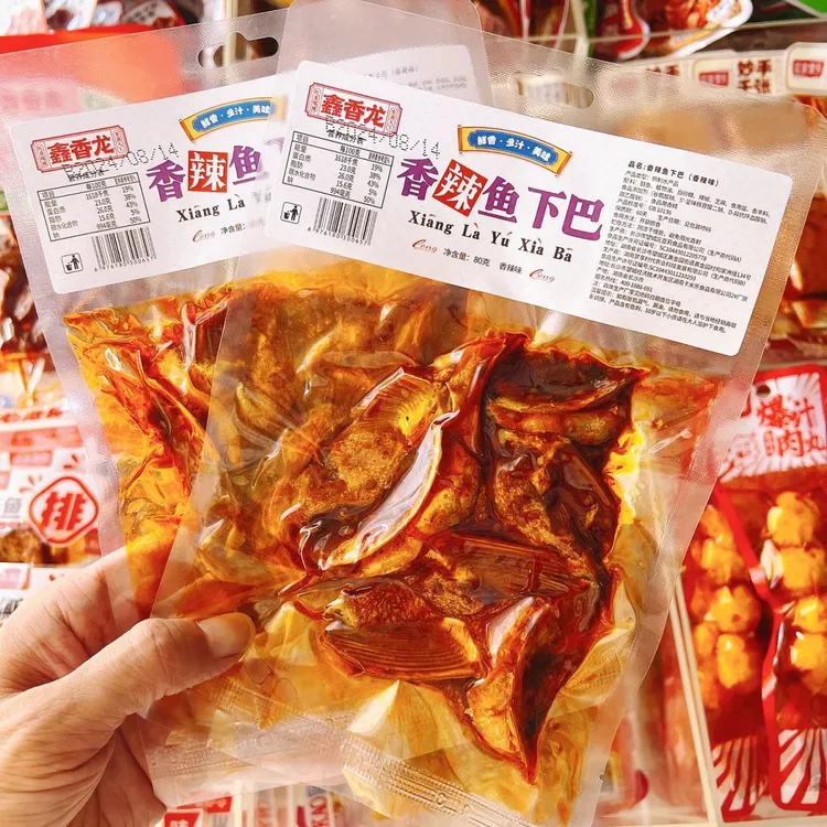 鑫香龙湖南特产鱼下巴即食鱼嘴巴香辣超辣鱼嘴小吃大包装麻辣鱼