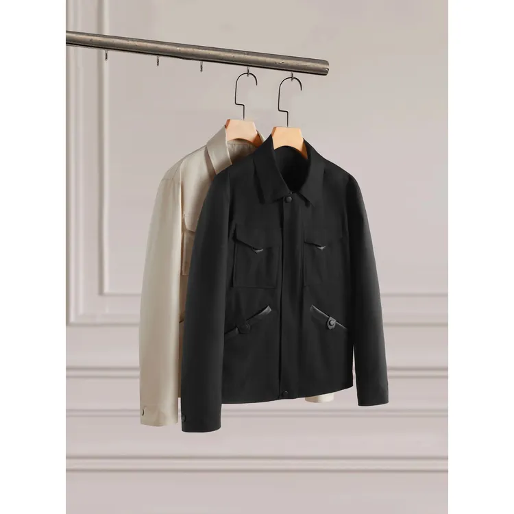 2025薄款男半高领翻领速干大码男士工装夹克翻驳领原色WS61069