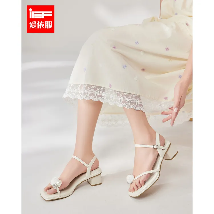 IEF/爱依服时尚女鞋2025夏季新款法式仙女风百搭方头粗跟凉鞋