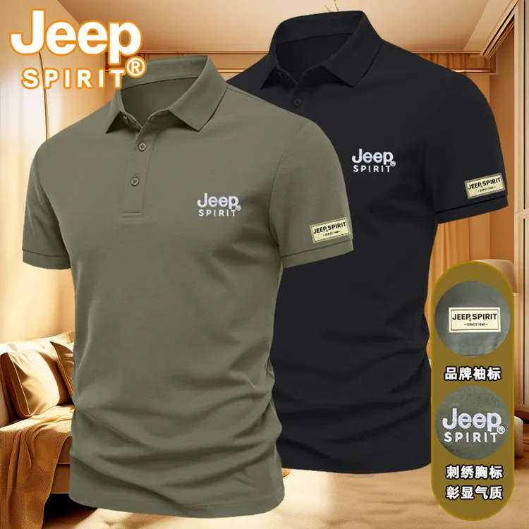 JEEP SPIRIT刺绣短袖POLO衫男士夏季翻领休闲商务通勤公务男装T恤