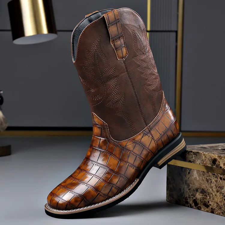 真皮马丁靴男英伦风西部牛仔长靴侧拉链切尔西皮靴蒙古骑马靴高筒