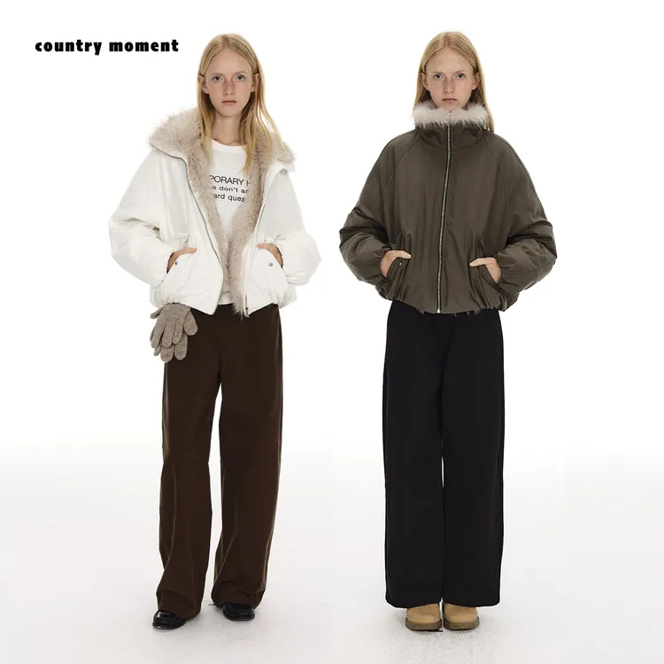 CountryMoment 座山雕毛领派克羽绒服女冬保暖短外套立领宽松夹克