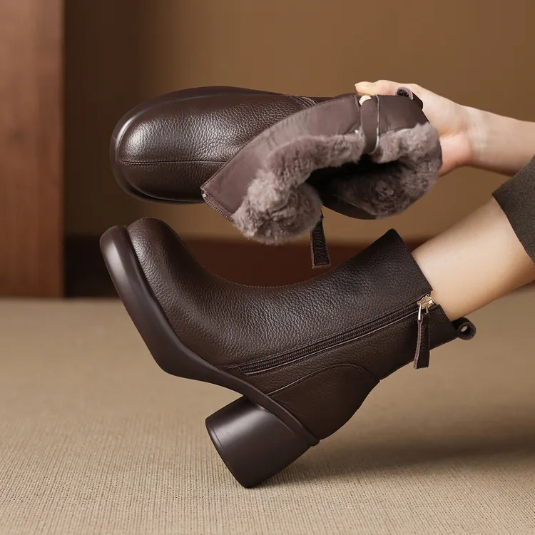 小个子手工女鞋7cm~保暖羊羔毛时尚雪地靴防水台高跟厚毛毛靴短靴